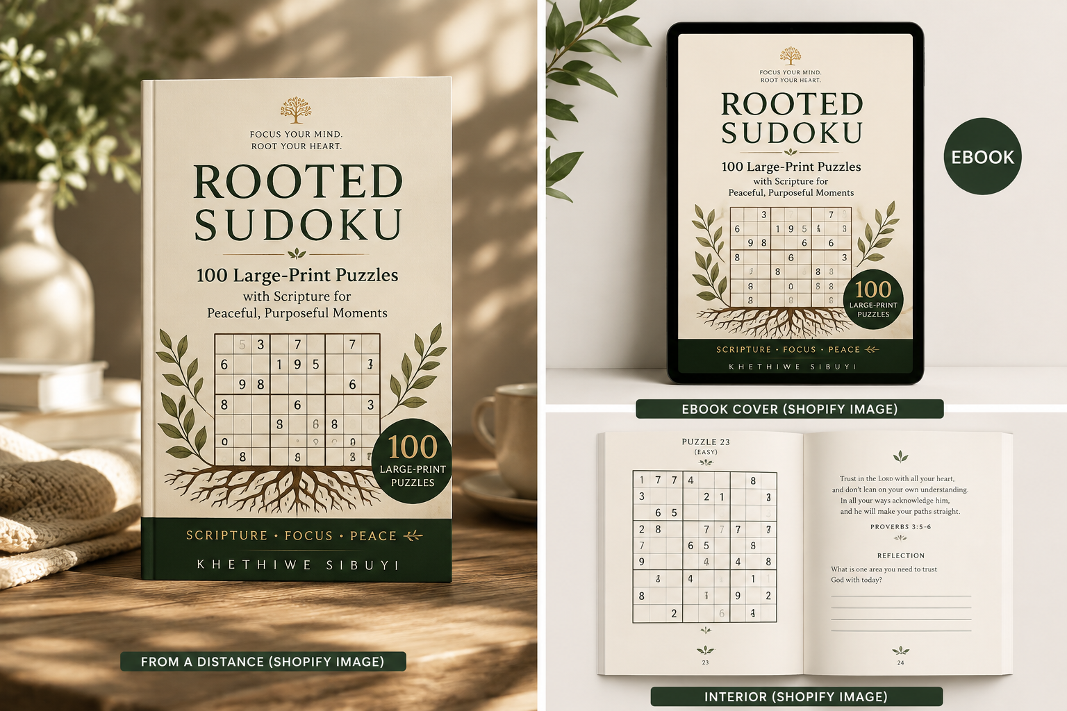 ROOTED SUDOKU: 100 Large-Print Puzzles with Scripture for Peaceful, Purposeful Moments